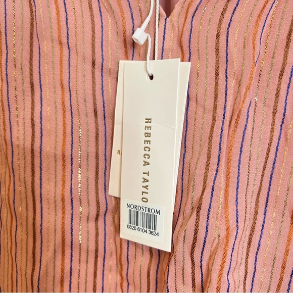 Rebecca Taylor Multi Lurex Stripe Pink Chiffon Blouse - Picture 7 of 11